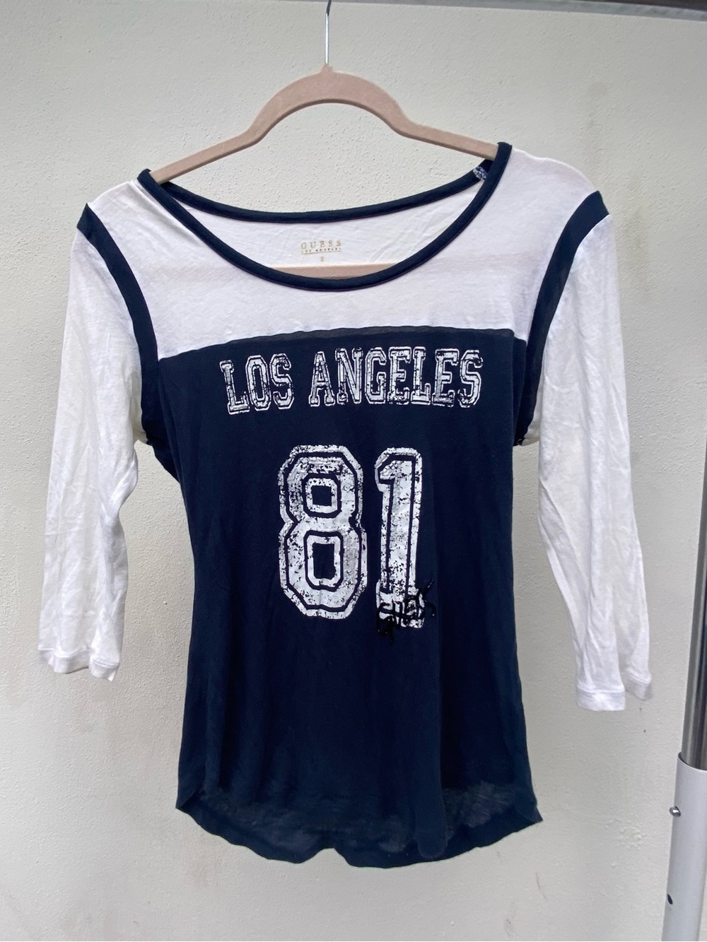 Guess Navy and White Los Angeles 81 Long Sleeve Tee